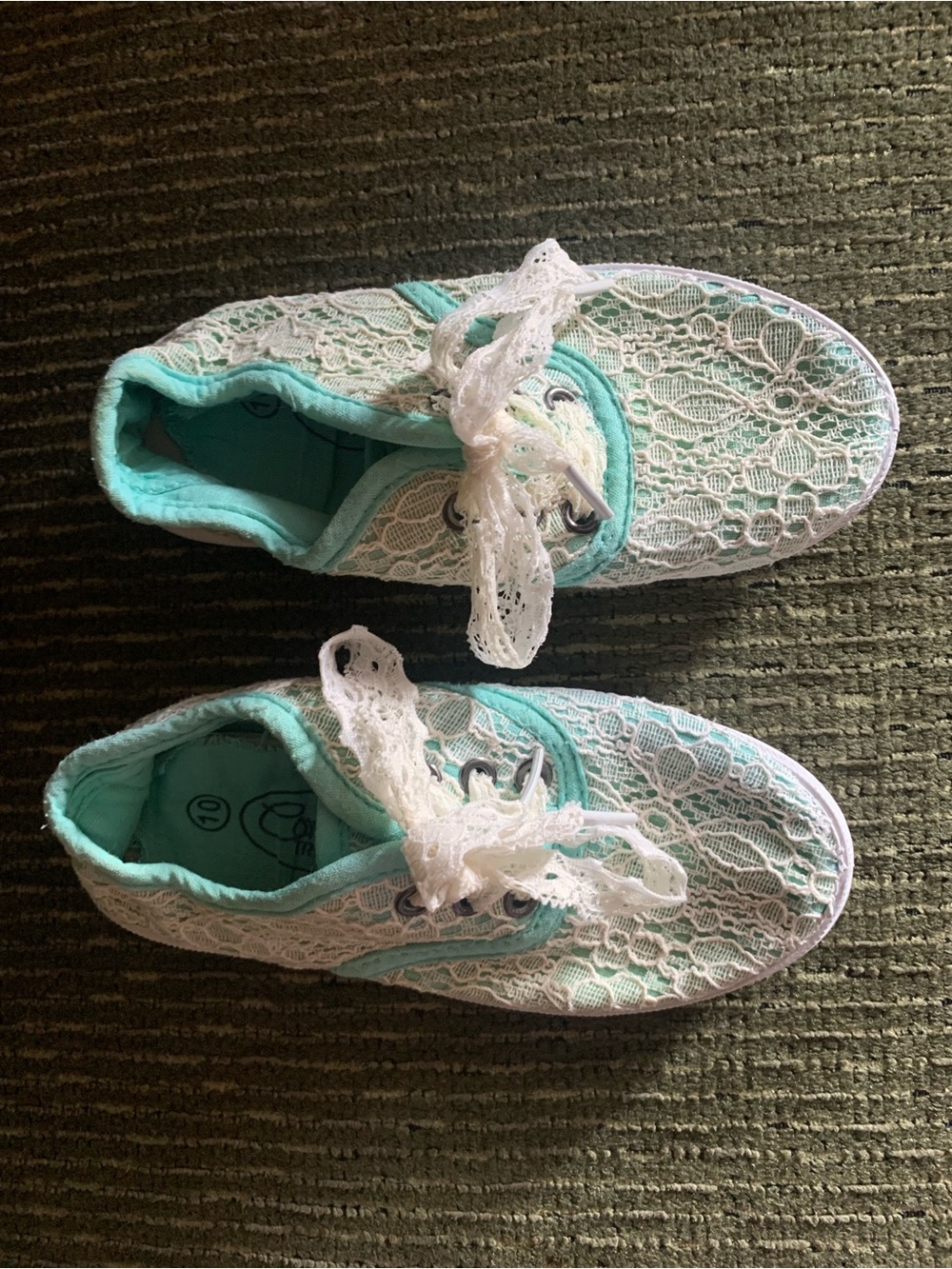 Girls Lace-Overlay Sneakers in Mint and White - Comfortable Casual